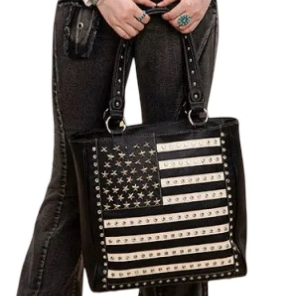 Elegant Black and Cream Studded Tote Bag - Picture 5 of 6